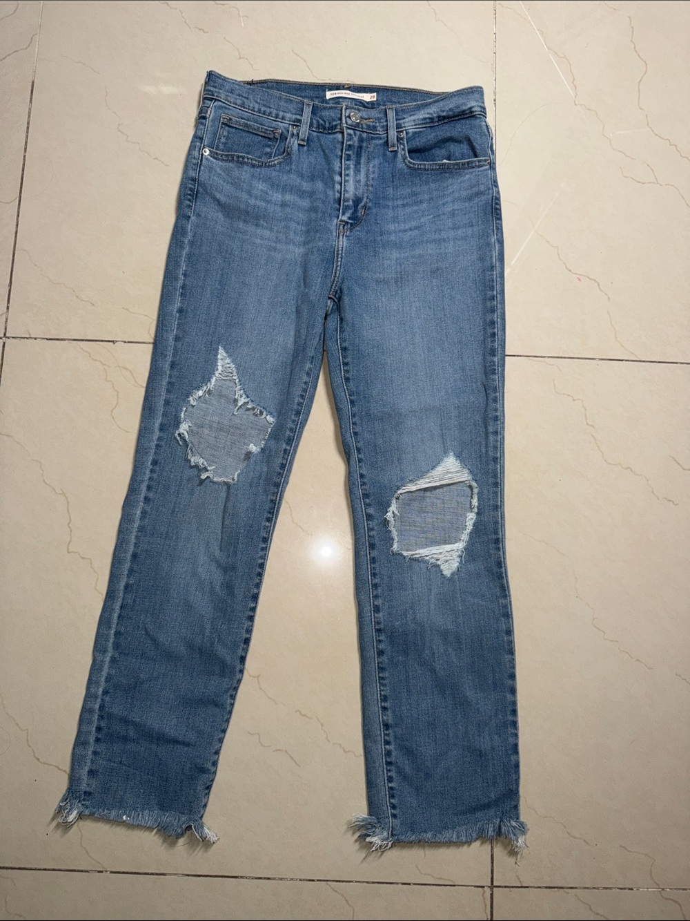 Levi's Light Blue Distressed Straight-Leg Jeans